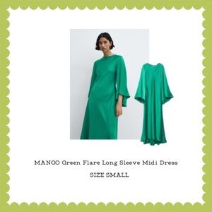Mango Green A-Line Flare Long Sleeve Dress